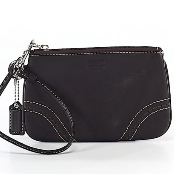 Coach Leather Wristlet, Dark Brown - Picture 1 of 4